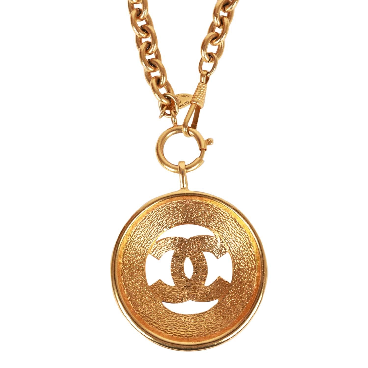 Chanel Vintage 24K Gold Plated Sunburst Interlocking CC Medallion Necklace