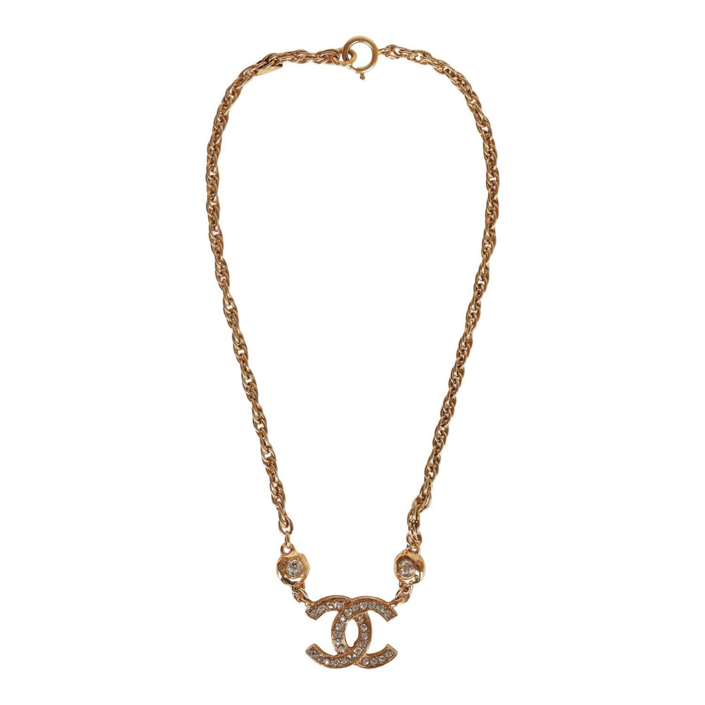 Chanel Vintage Gold Interlocking CC Hanging Pendant Necklace