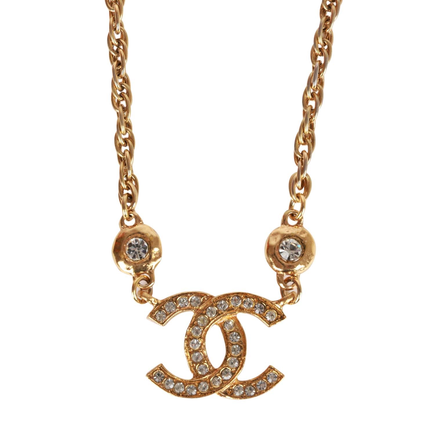 Chanel Vintage Gold Interlocking CC Hanging Pendant Necklace