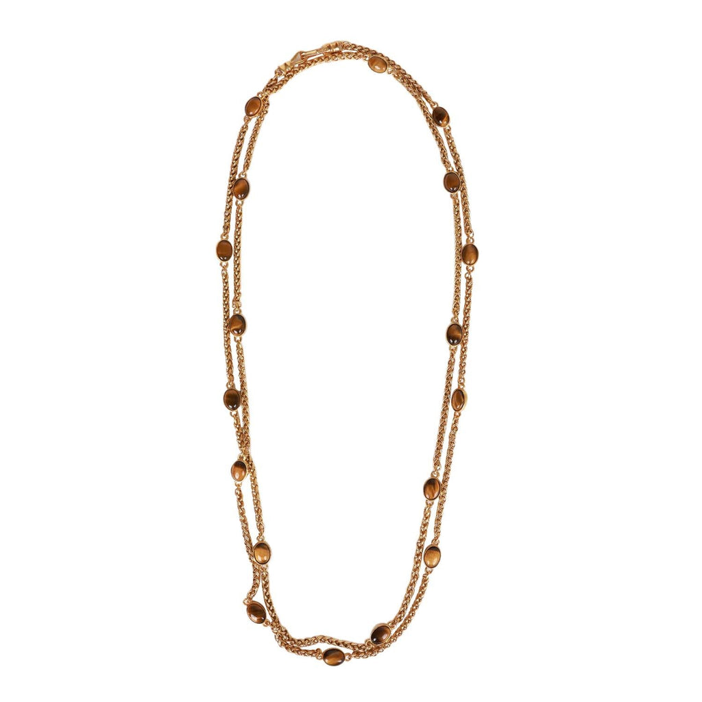 Chanel Vintage Gold Plated Tigers Eye Long Necklace