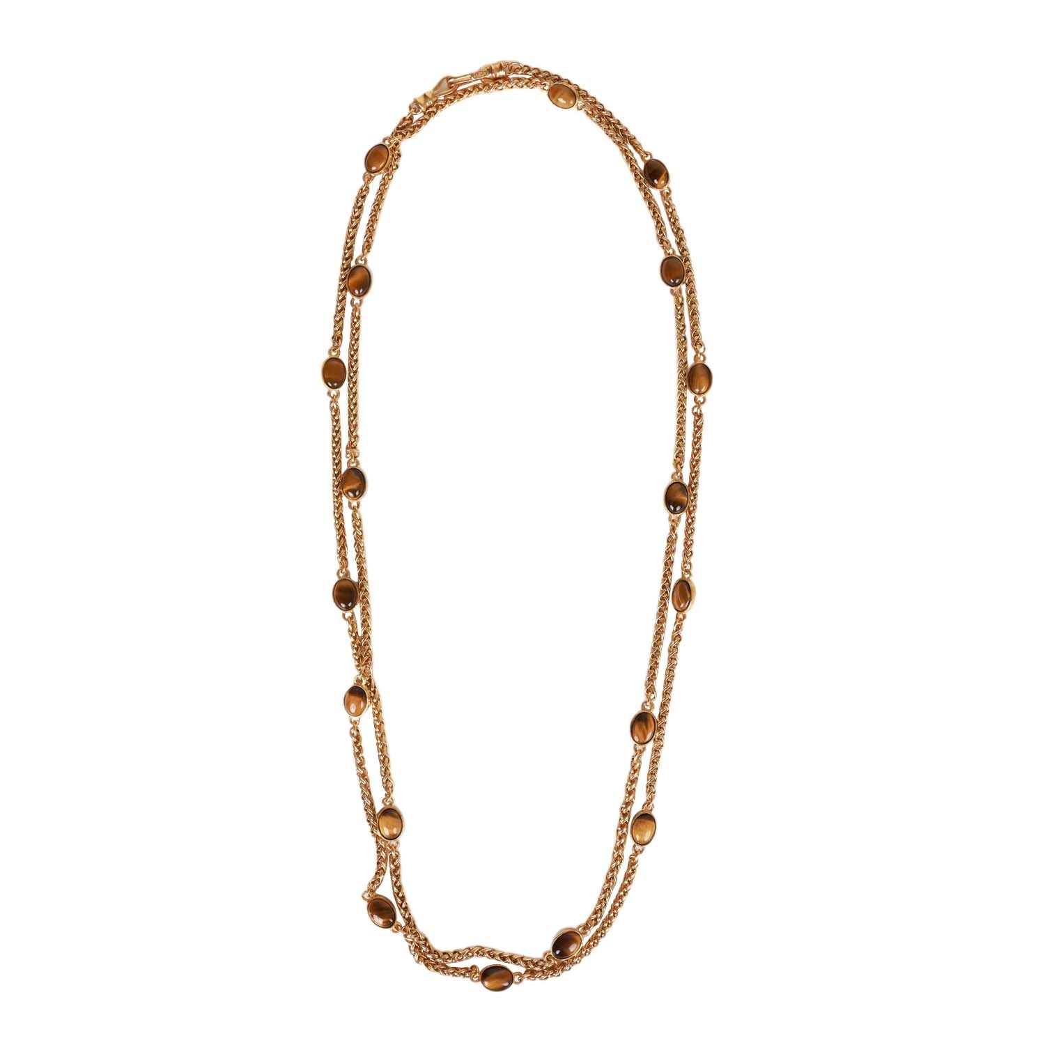Chanel Vintage Gold Plated Tigers Eye Long Necklace