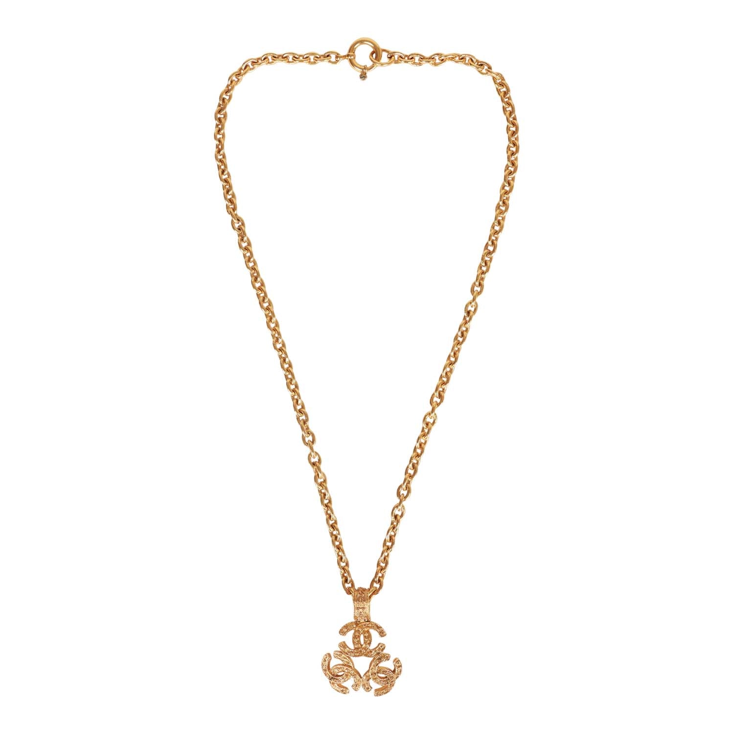 Chanel Vintage 24K Gold Plated Triple Interlocking CC Pendant Necklace