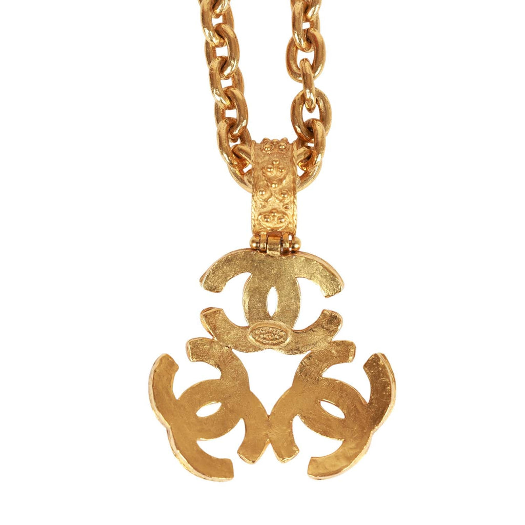 Chanel Vintage 24K Gold Plated Triple Interlocking CC Pendant Necklace