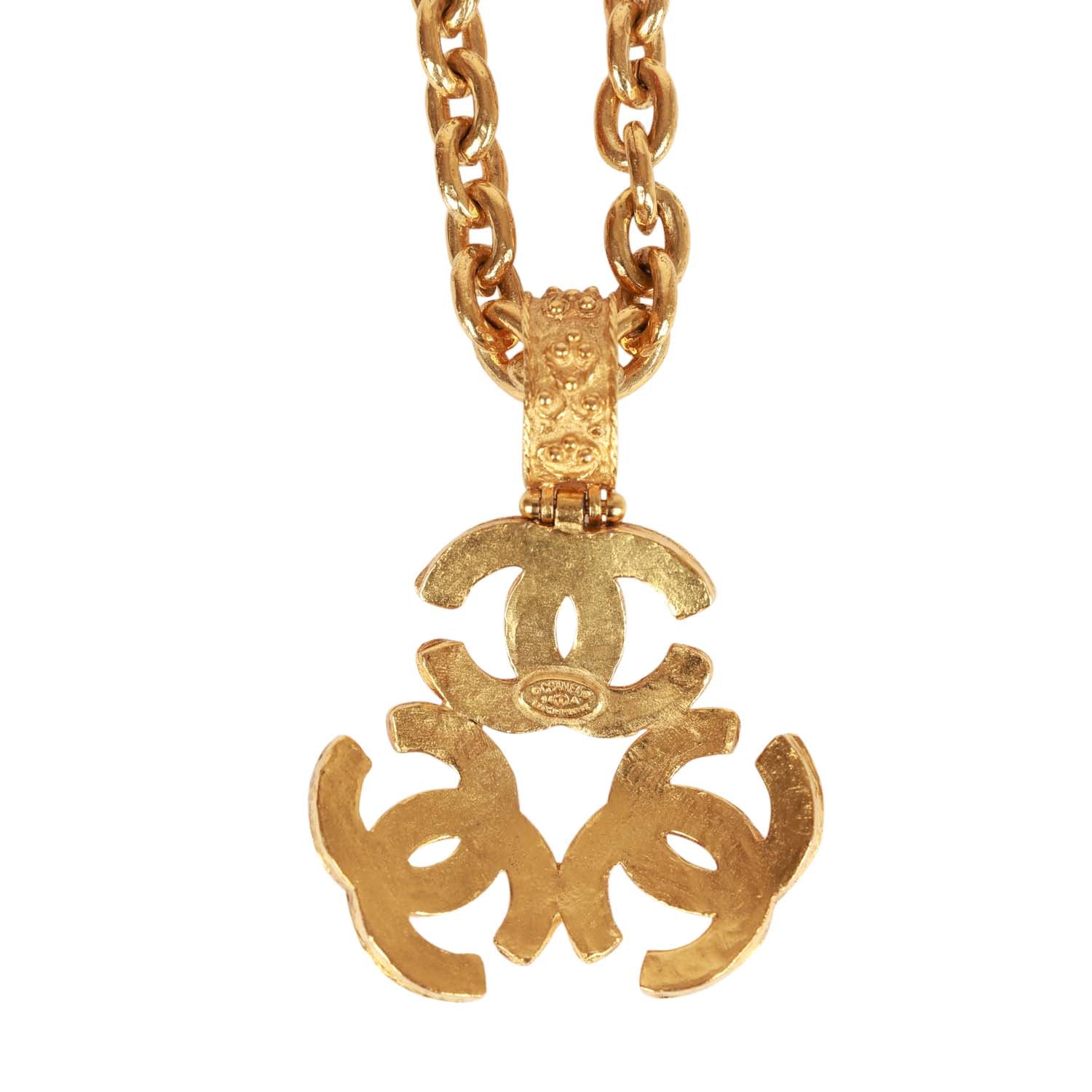 Chanel Vintage 24K Gold Plated Triple Interlocking CC Pendant Necklace