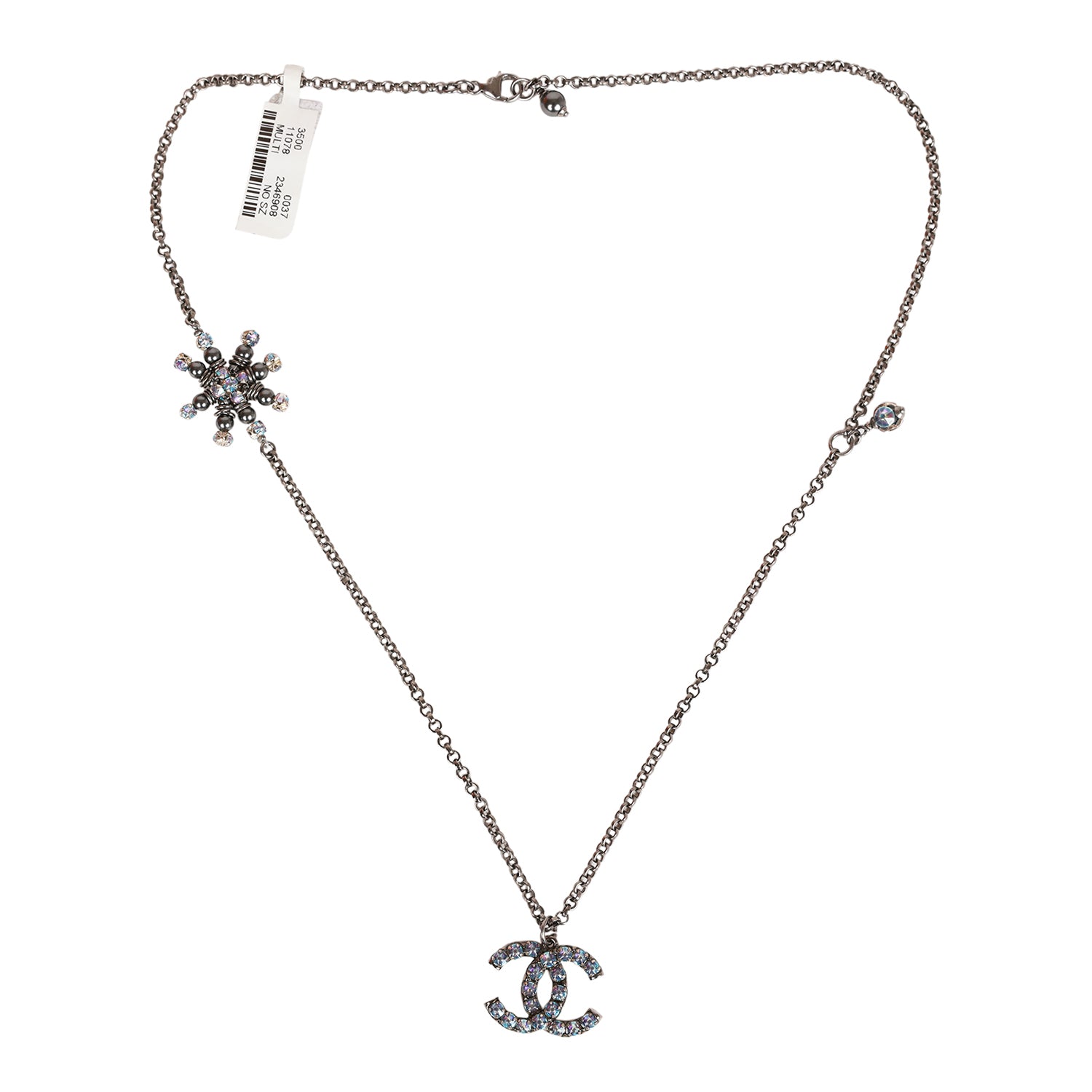 Chanel Iridescent Crystal Ruthenium CC Pendant Necklace