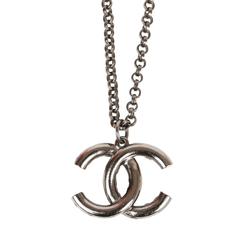 Chanel Iridescent Crystal Ruthenium CC Pendant Necklace