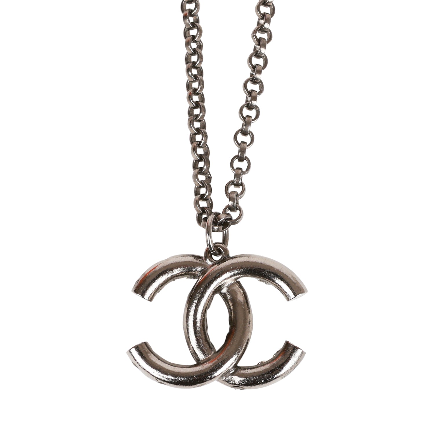 Chanel Iridescent Crystal Ruthenium CC Pendant Necklace