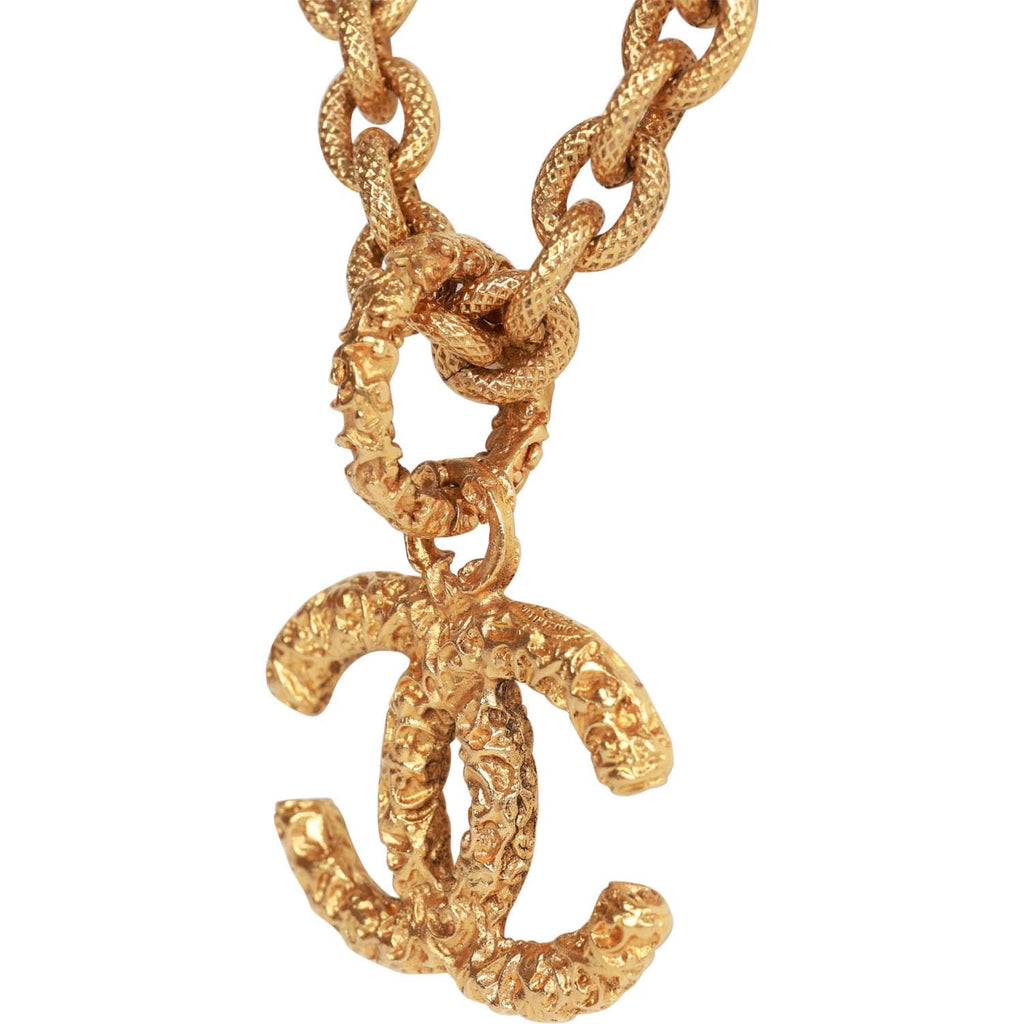 Chanel Vintage 24K Gold Plated Gold Lava CC Pendant Necklace