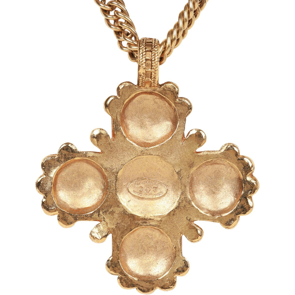 Chanel Vintage 24K Gold Plated Lion Cross Pendant Necklace