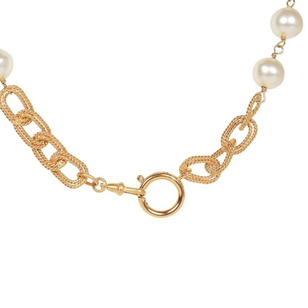 Chanel Vintage Gold Plated CC Faux Pearl Pendant Necklace
