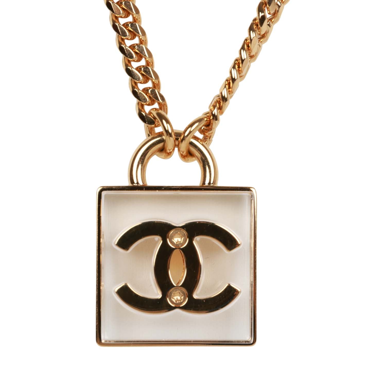 Chanel Gold Tone and Resin CC Square Pendant Necklace