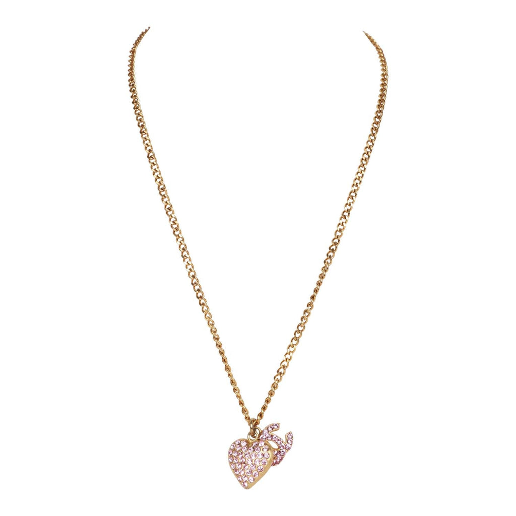 Chanel Vintage Gold Plated Pink Rhinestone CC Heart Pendant Necklace