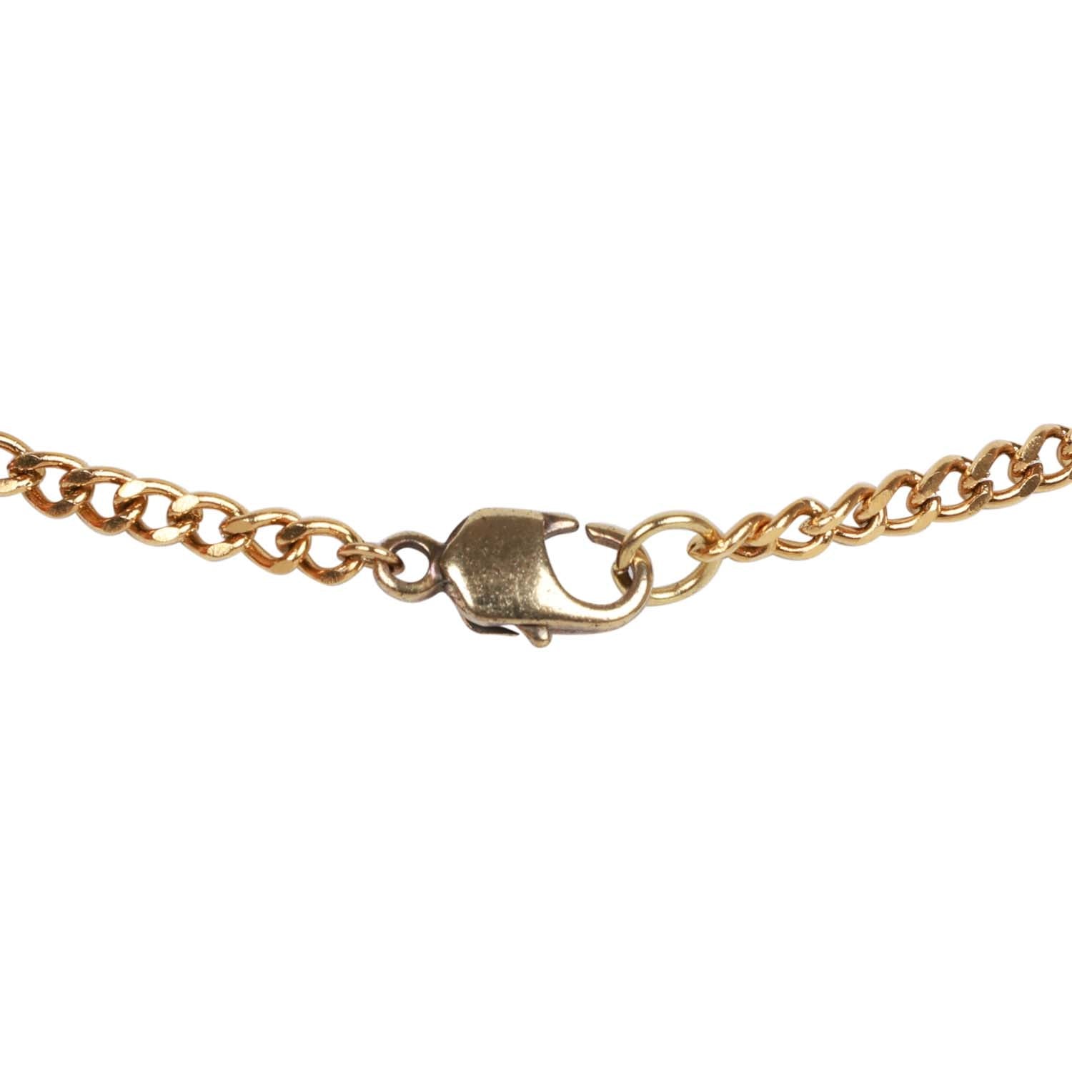 Chanel Vintage Gold Plated Pink Rhinestone CC Heart Pendant Necklace