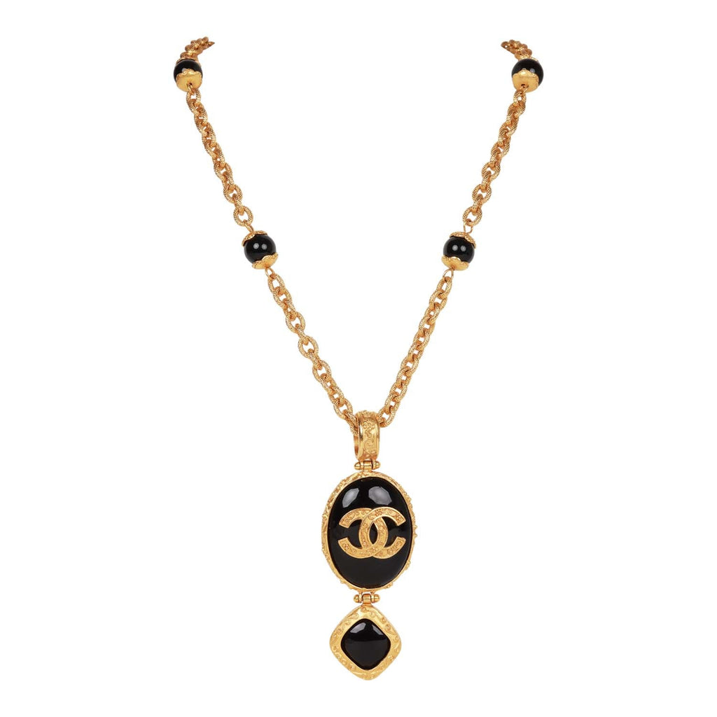 Chanel Vintage 24K Gold Plated Embossed CC Logo Pendant Necklace