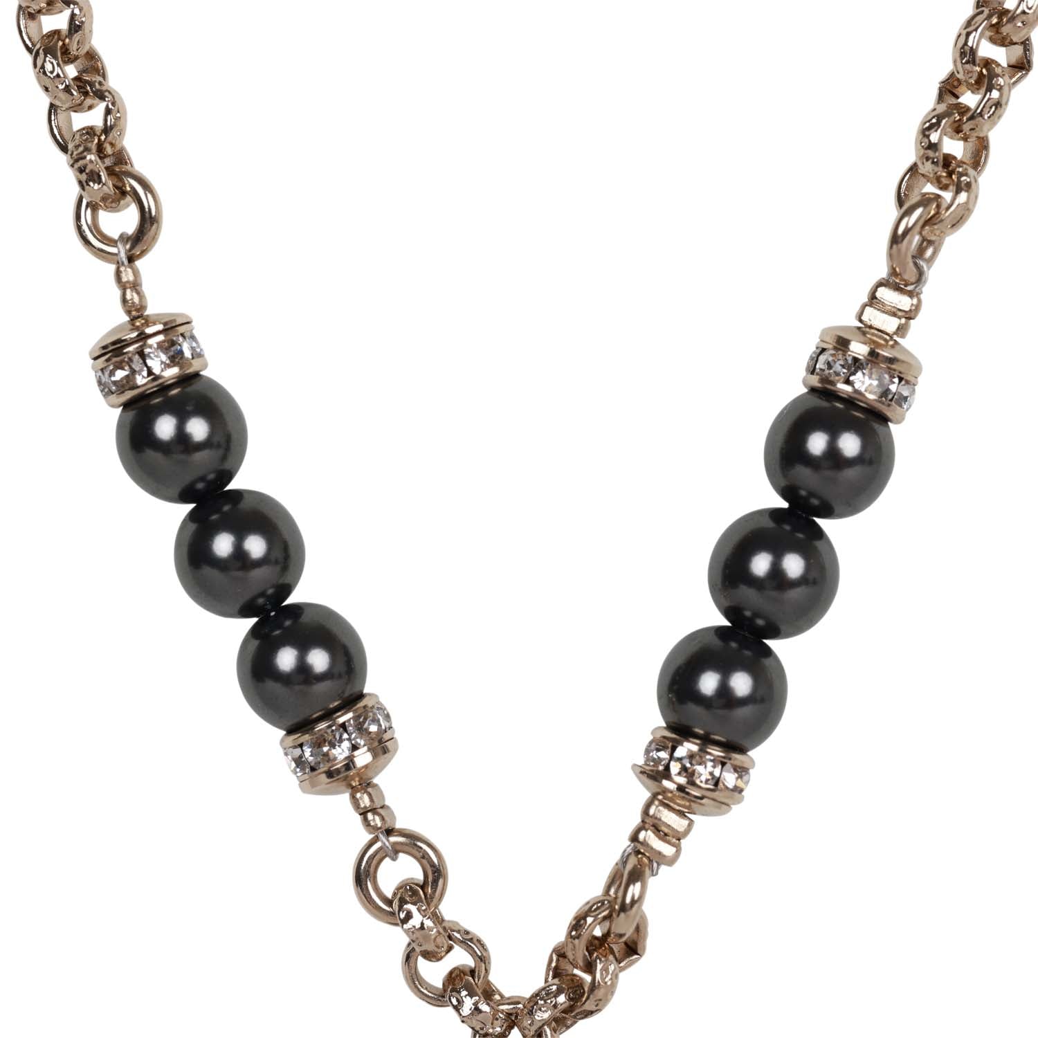 Chanel Black and Silver CC Crystal Heart Pendant Necklace