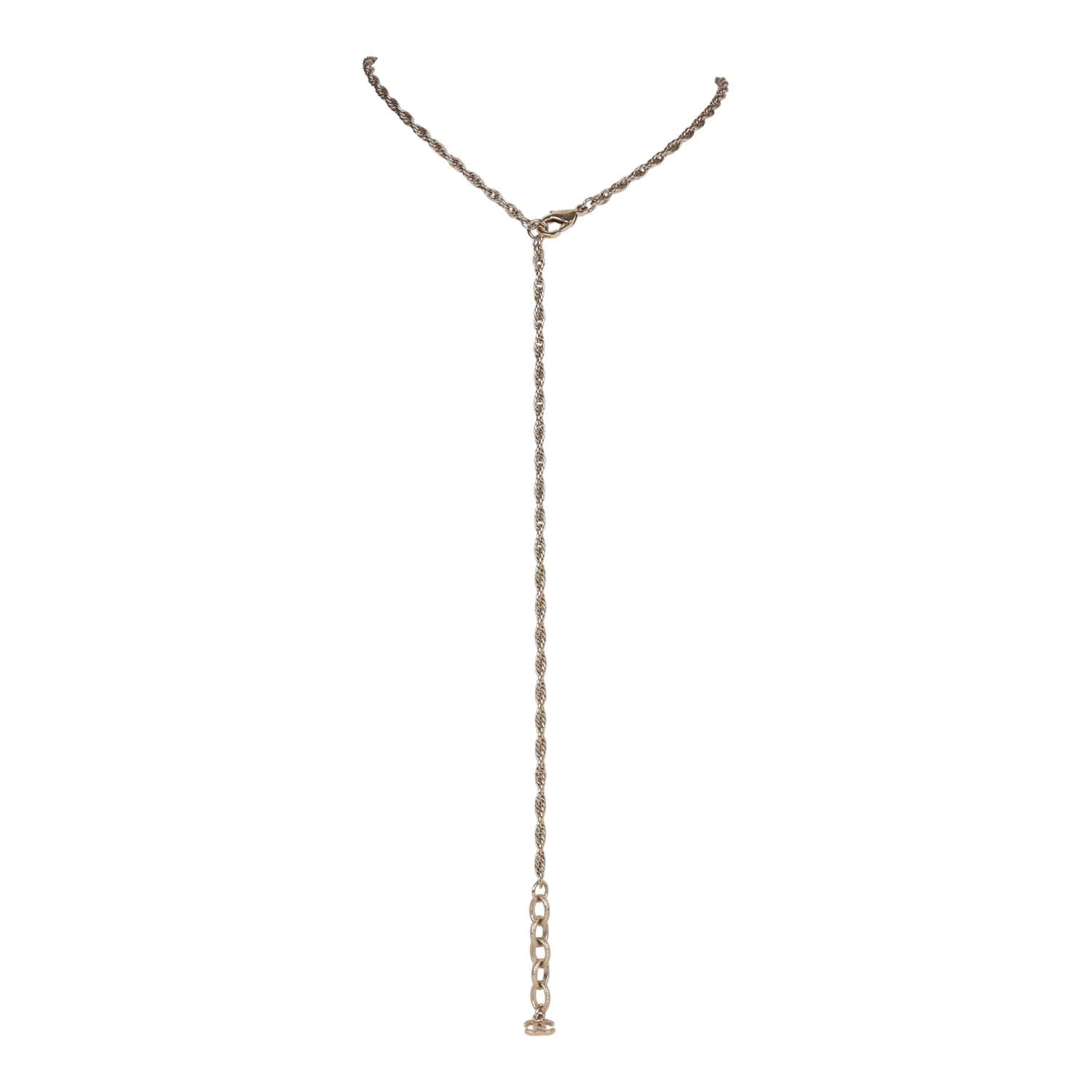 Chanel Large Logo Pearl and Light Gold Metal Pendant Necklace