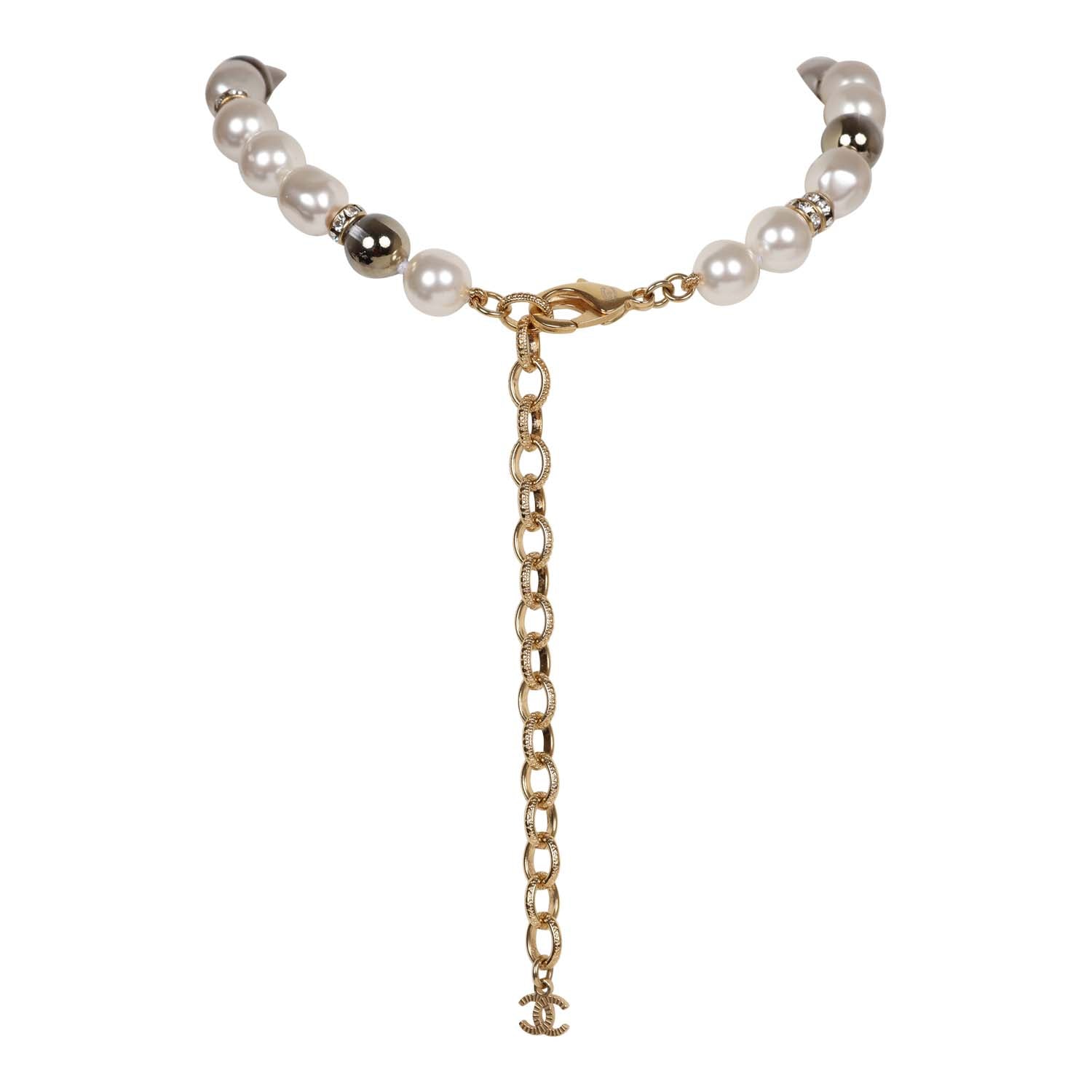 Chanel Pearl Choker with Clear Gripoix, Strass, and Gold