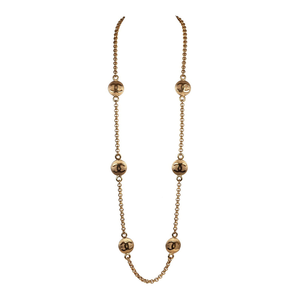 Chanel Vintage Medallion Cable Chain Gold Metal Necklace