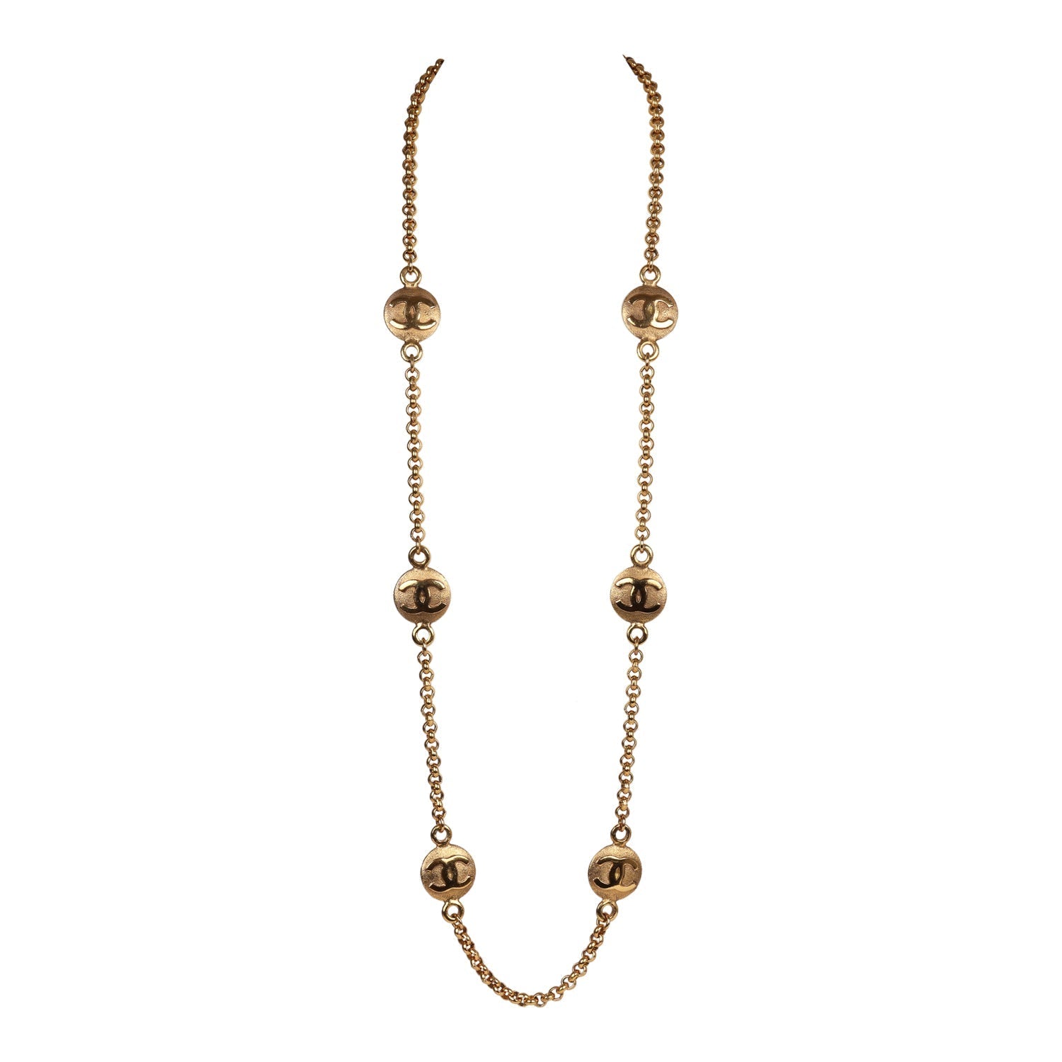 Chanel Vintage Medallion Cable Chain Gold Metal Necklace