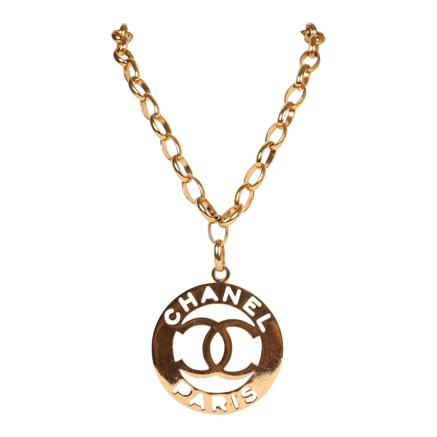 Chanel Vintage 24K Gold Plated CC Paris Jumbo Medallion