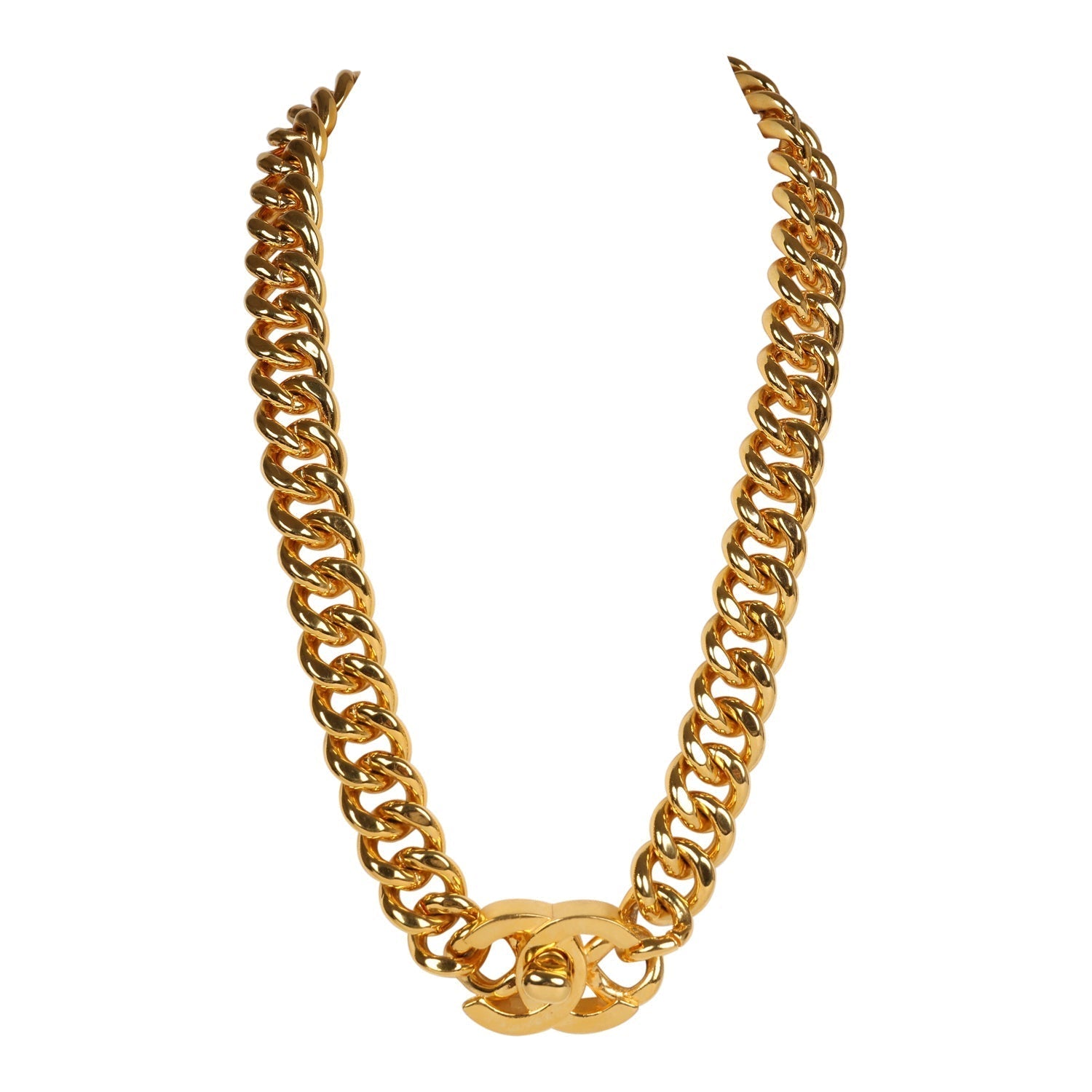 Chanel Vintage 24K Gold Plated Turn Lock Necklace