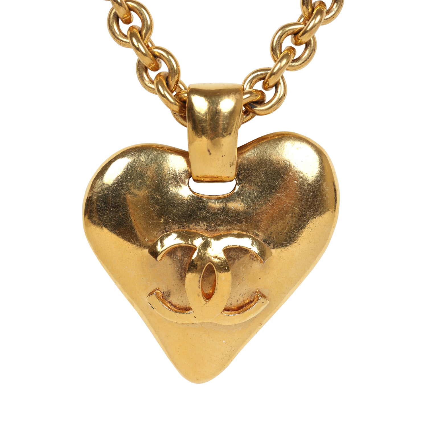 Chanel Vintage 24K Gold Plated Gold CC Heart Pendant Necklace