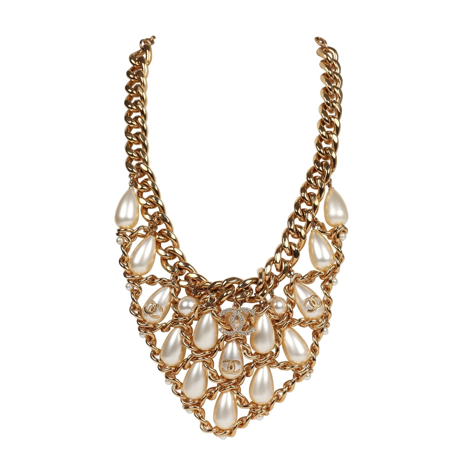 Chanel Layered Pearl Cluster Necklace Gold Hardware