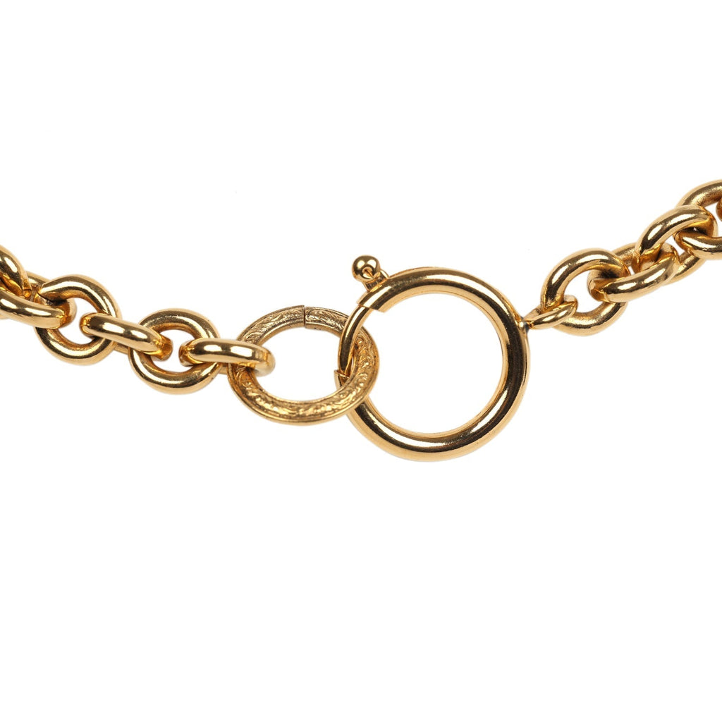 Chanel Vintage 24K Gold Plated CC Quilted Oval Pendant Necklace