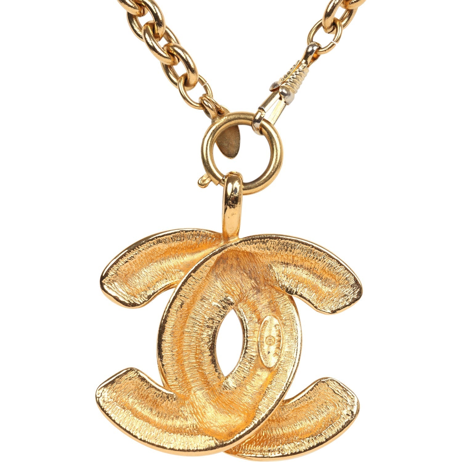 Chanel Vintage 24K Gold Plated Large CC Quilted Pendant Necklace