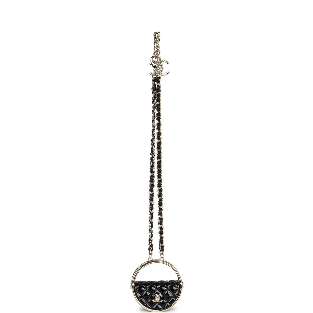 Chanel Hula Hoop Hula Hoop Charm Necklace Black Enamel/Light Gold Tone Hardware