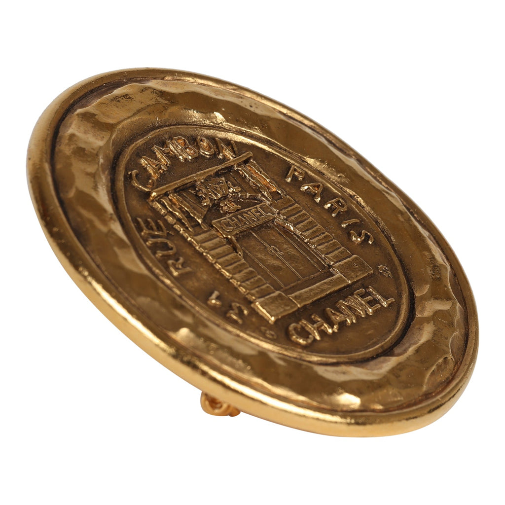 Chanel Vintage Rue Cambon Brooch Gold Metal