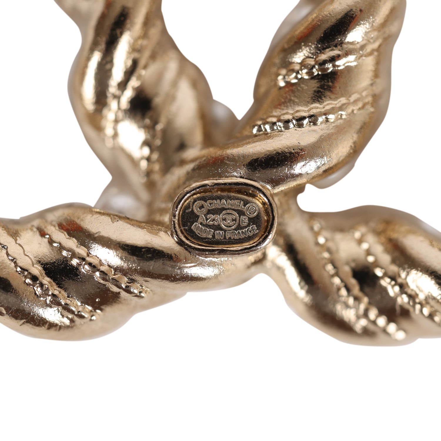 Chanel Twisted CC Crystal and Faux Pearl Brooch Light Pink Gold Metal