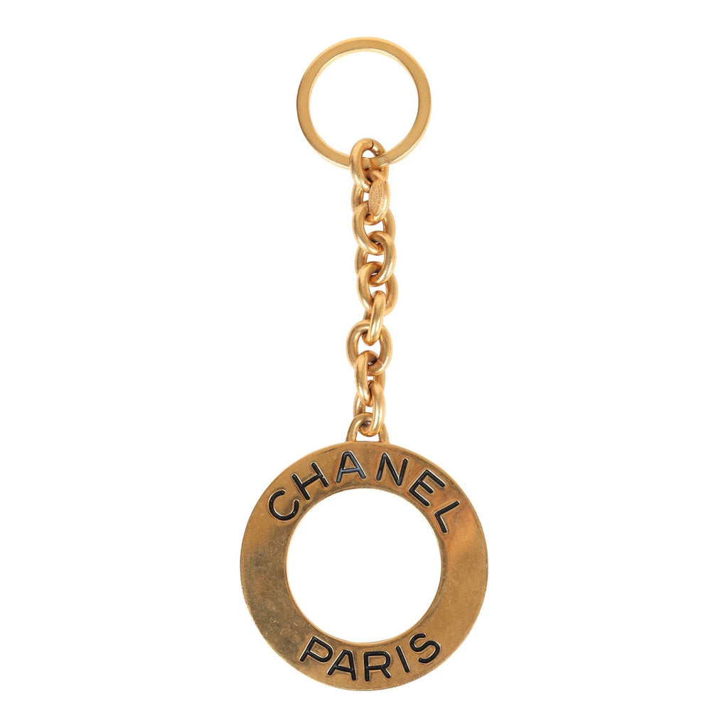 Chanel Vintage 24K Gold Plated Paris Circle Keychain
