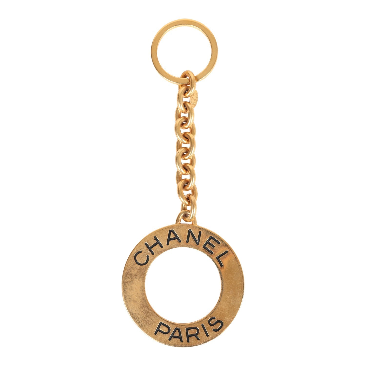 Chanel Vintage 24K Gold Plated Paris Circle Keychain