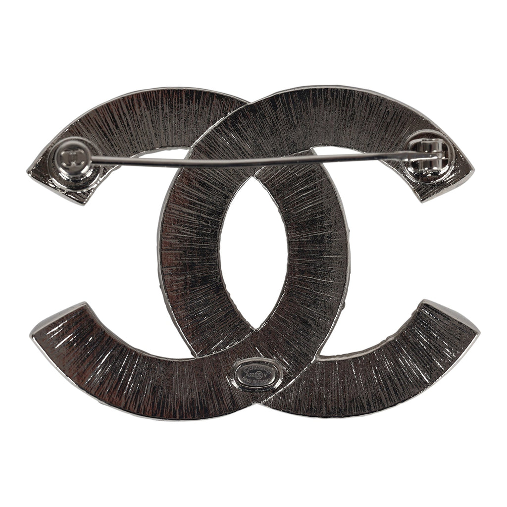 Chanel Large Crystal CC Brooch Silver Hardware