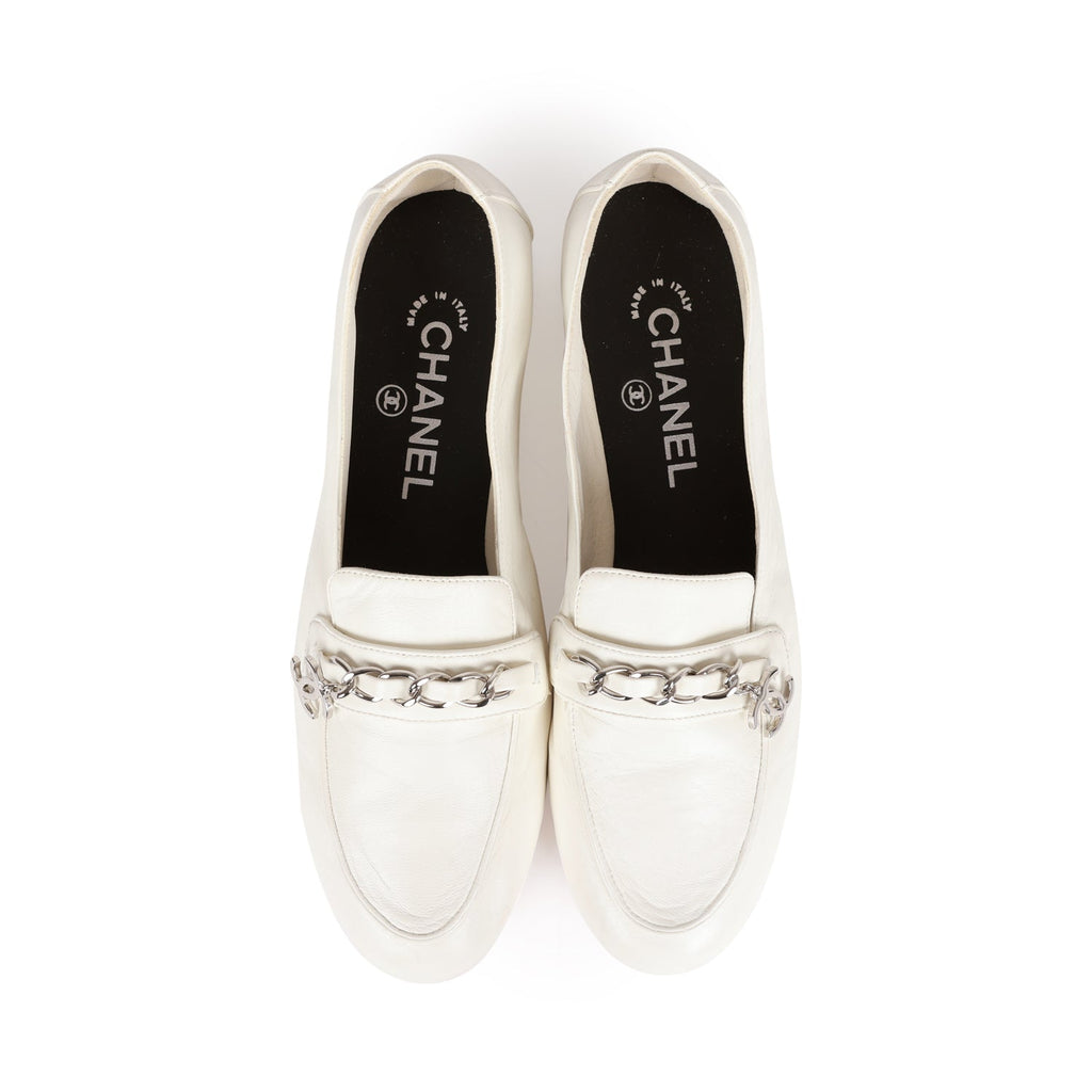 Chanel White Lambskin Loafers 37