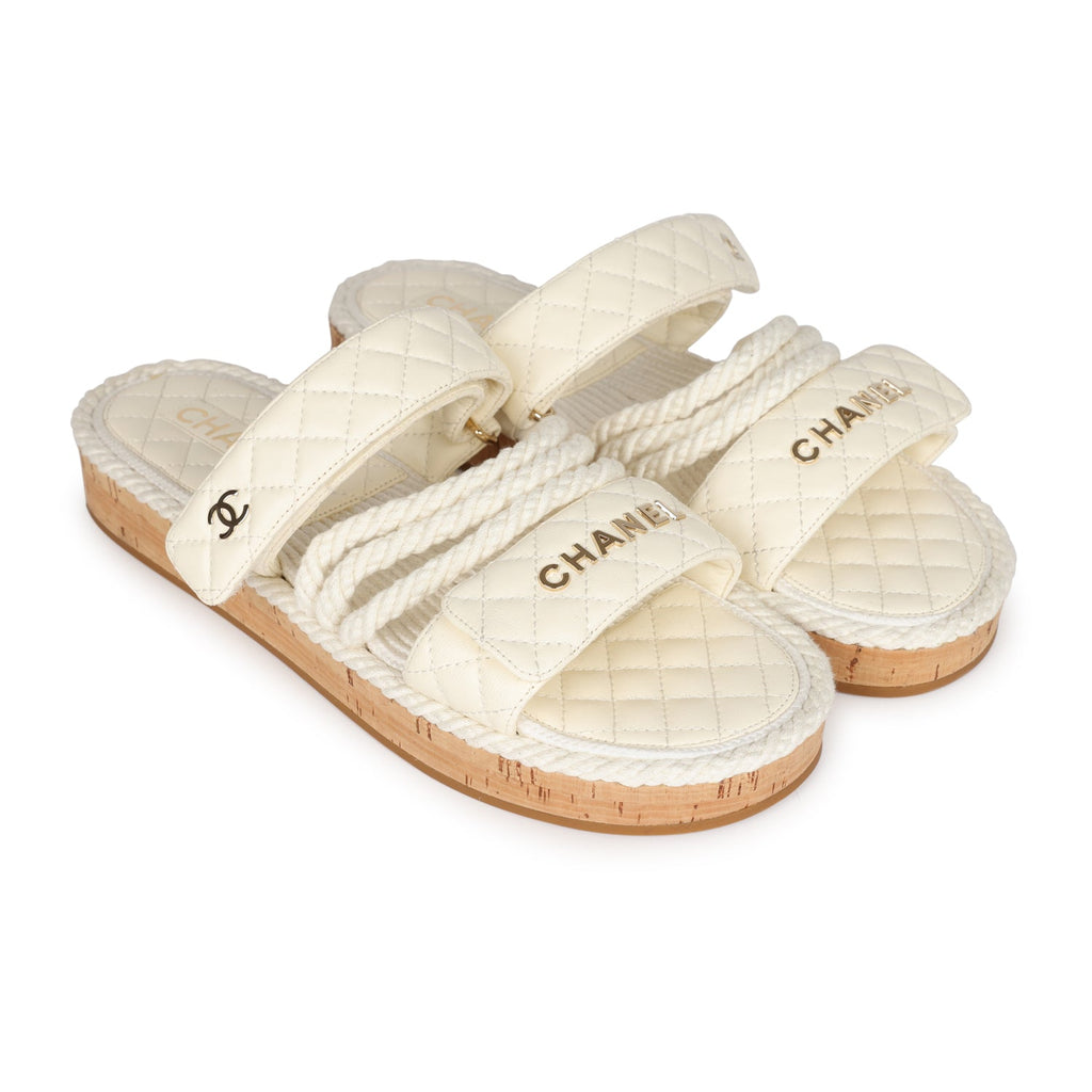Chanel Rope Sandals White Lambskin Gold Hardware  41 EU