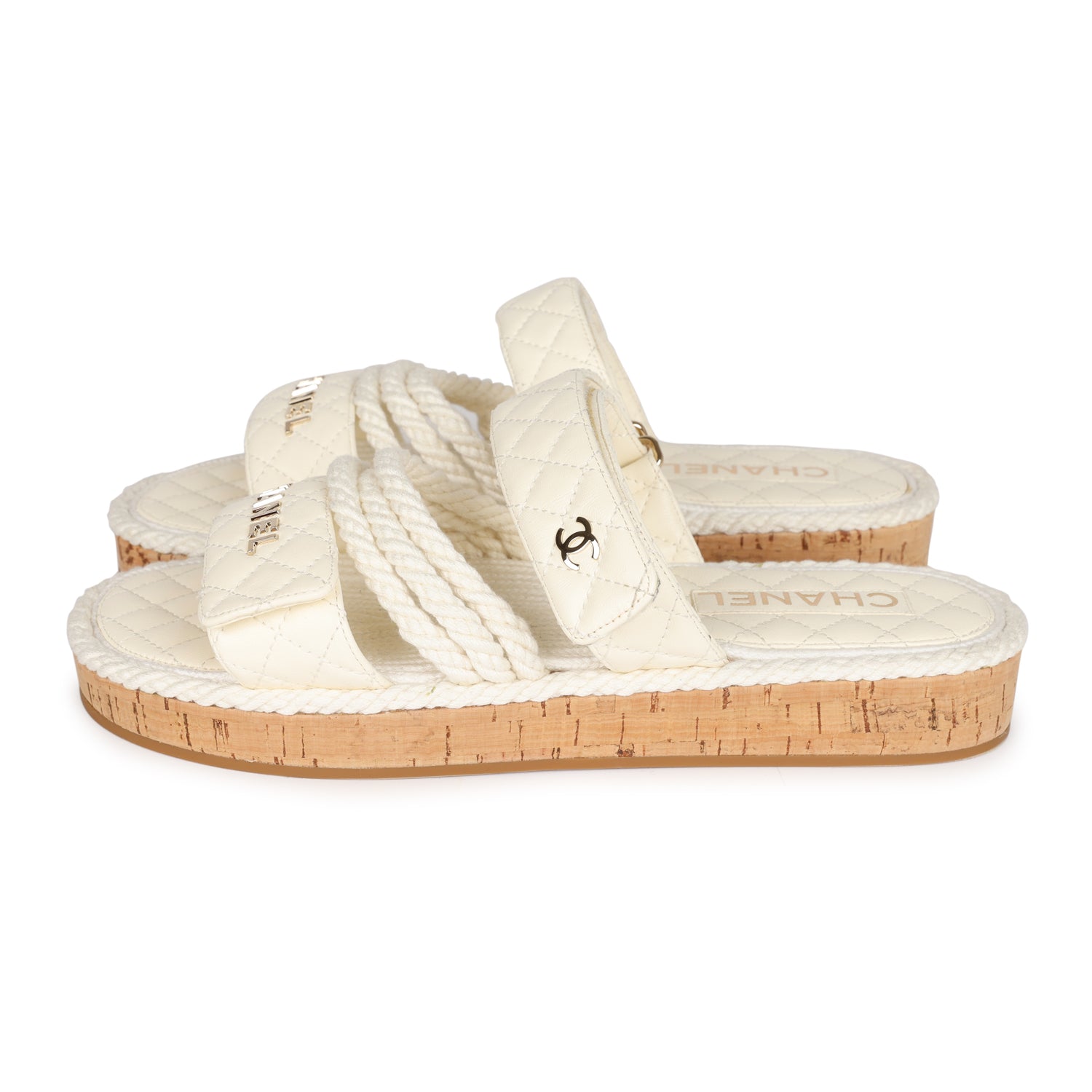 Chanel Rope Sandals White Lambskin Gold Hardware  41 EU