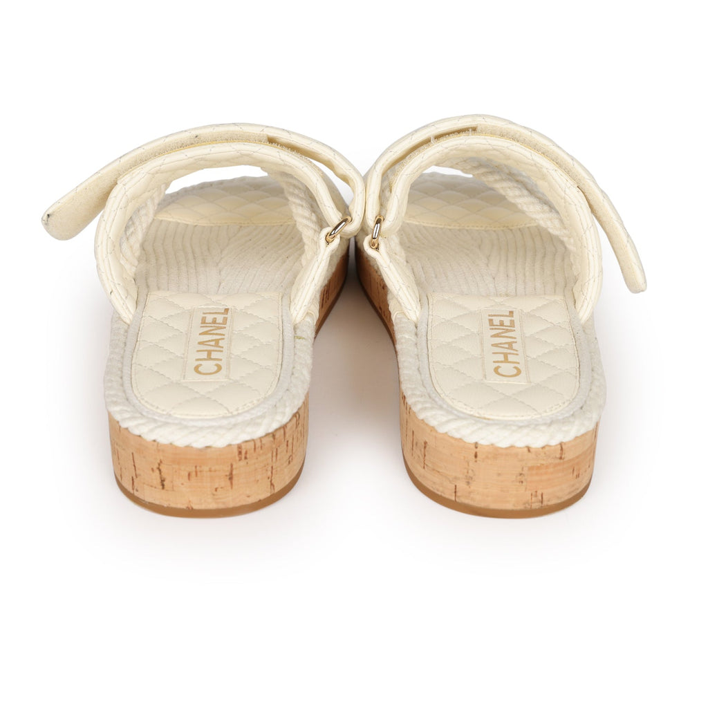 Chanel Rope Sandals White Lambskin Gold Hardware  41 EU