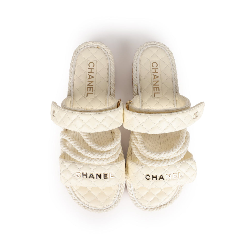 Chanel Rope Sandals White Lambskin Gold Hardware  41 EU
