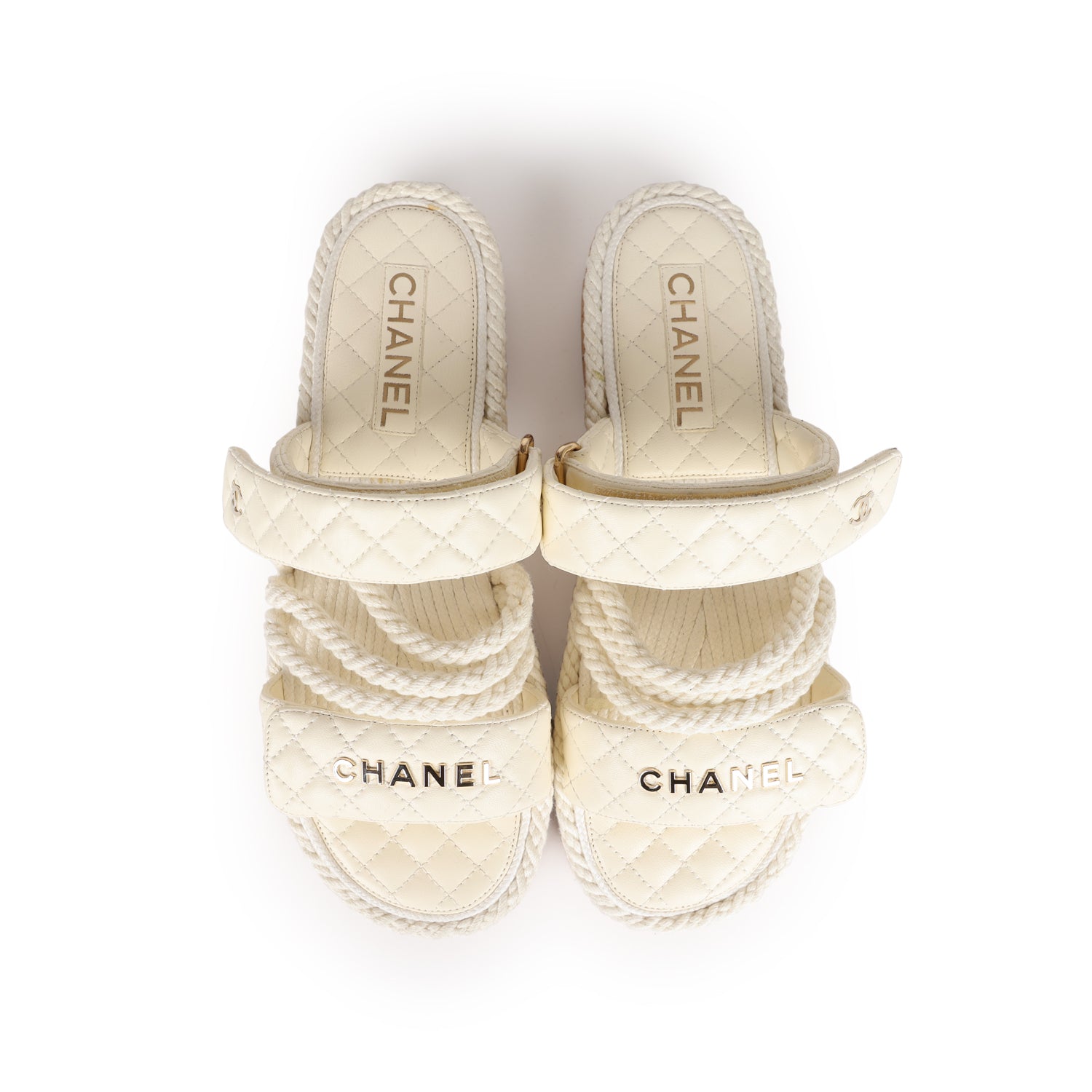 Chanel Rope Sandals White Lambskin Gold Hardware  41 EU