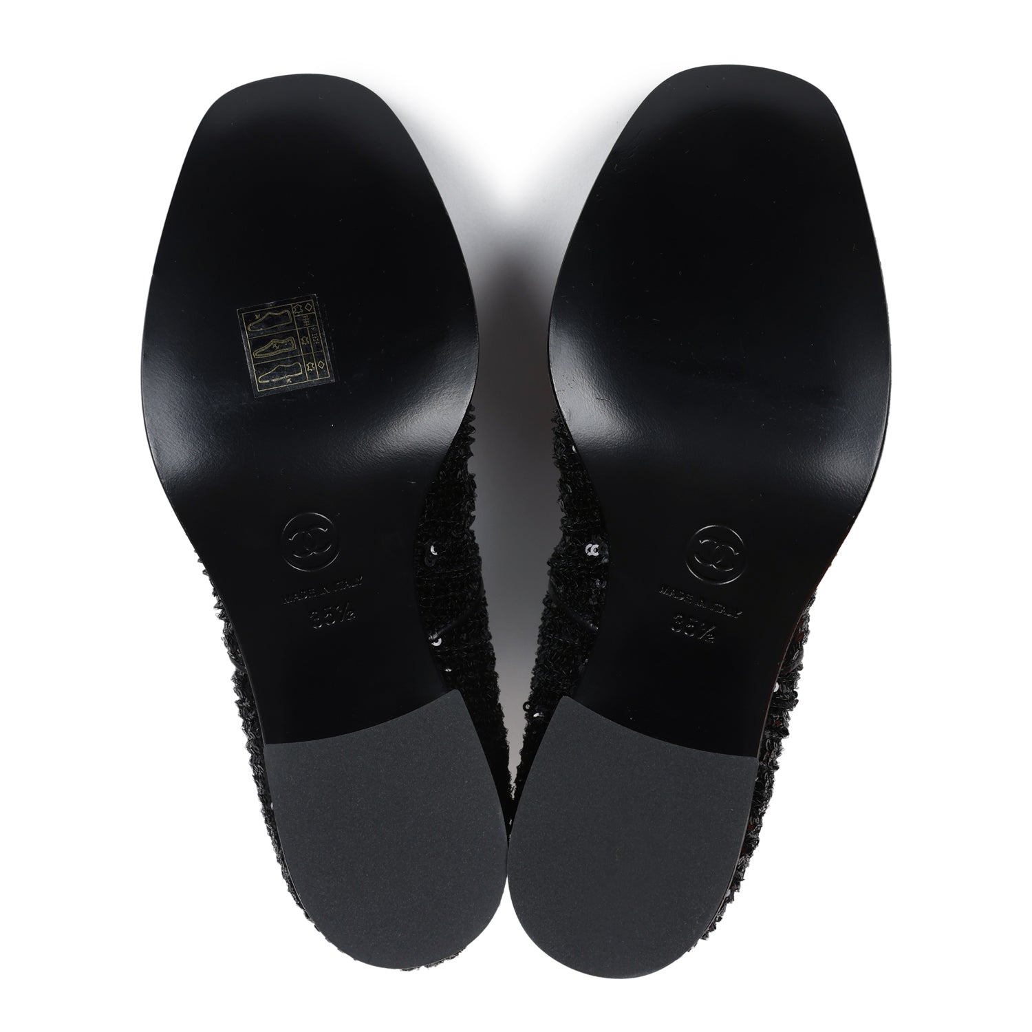 Chanel Cap Toe Ankle Boots Black Sequin Patent EU 35.5