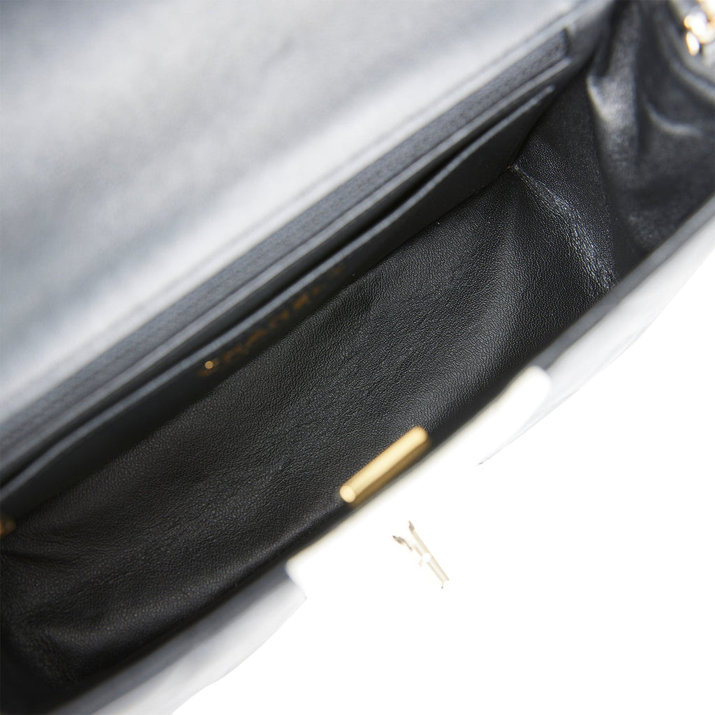 Chanel Mini Rectangular Flap Bag Black and White Lambskin Light Gold Hardware