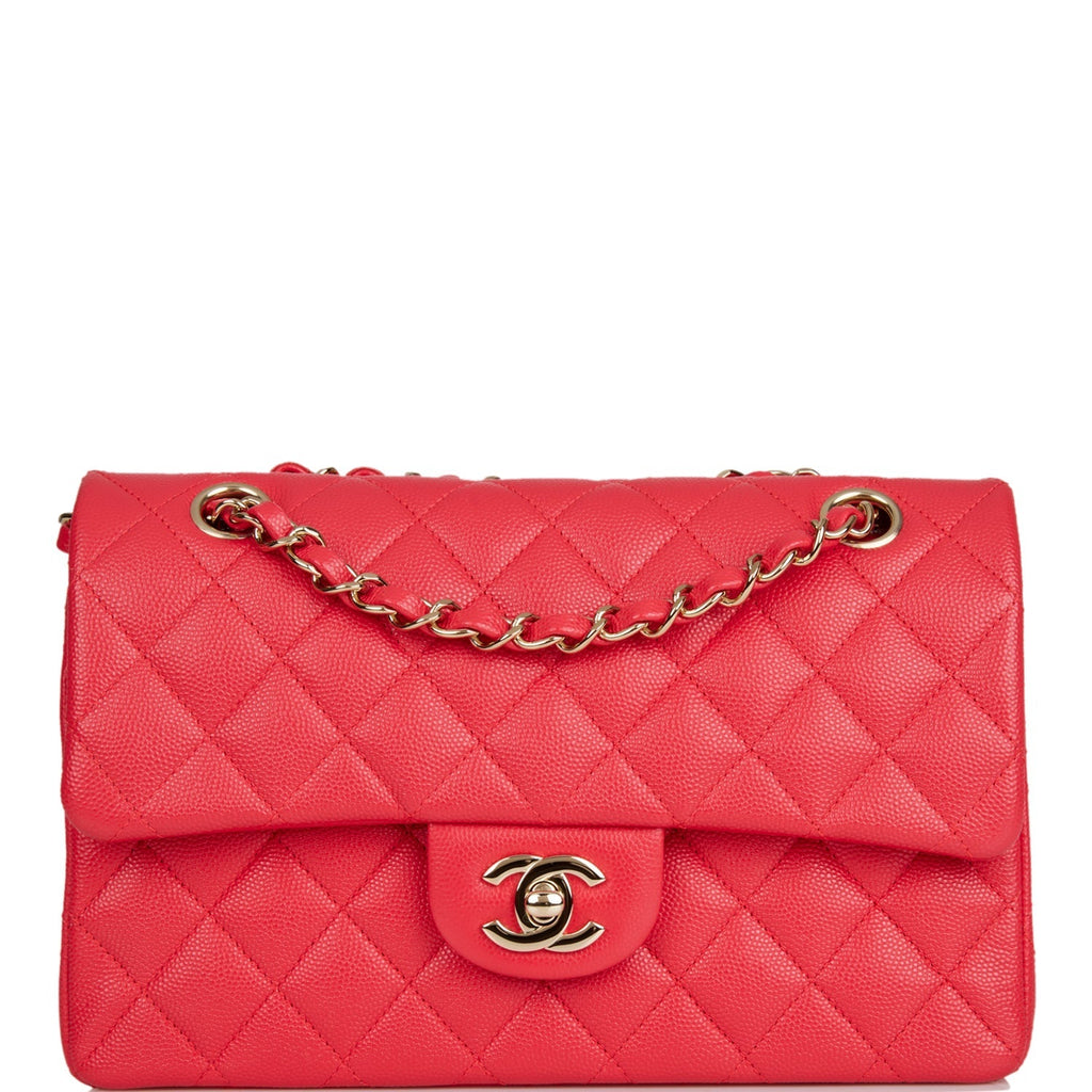 Chanel Small Classic Double Flap Red Caviar Light Gold Hardware
