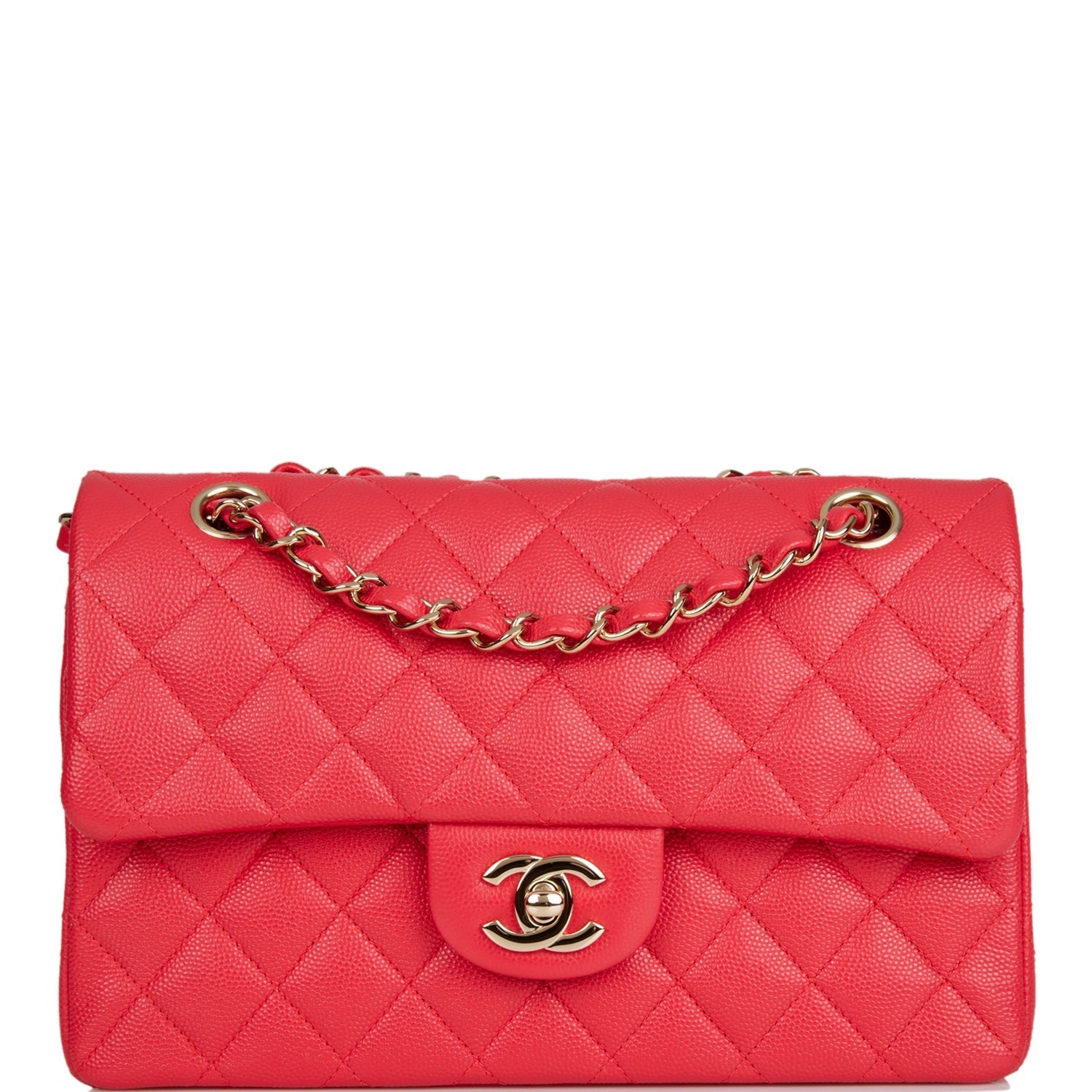 Chanel Small Classic Double Flap Red Caviar Light Gold Hardware