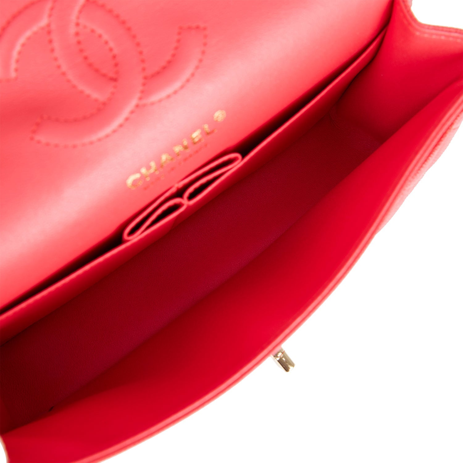 Chanel Small Classic Double Flap Red Caviar Light Gold Hardware