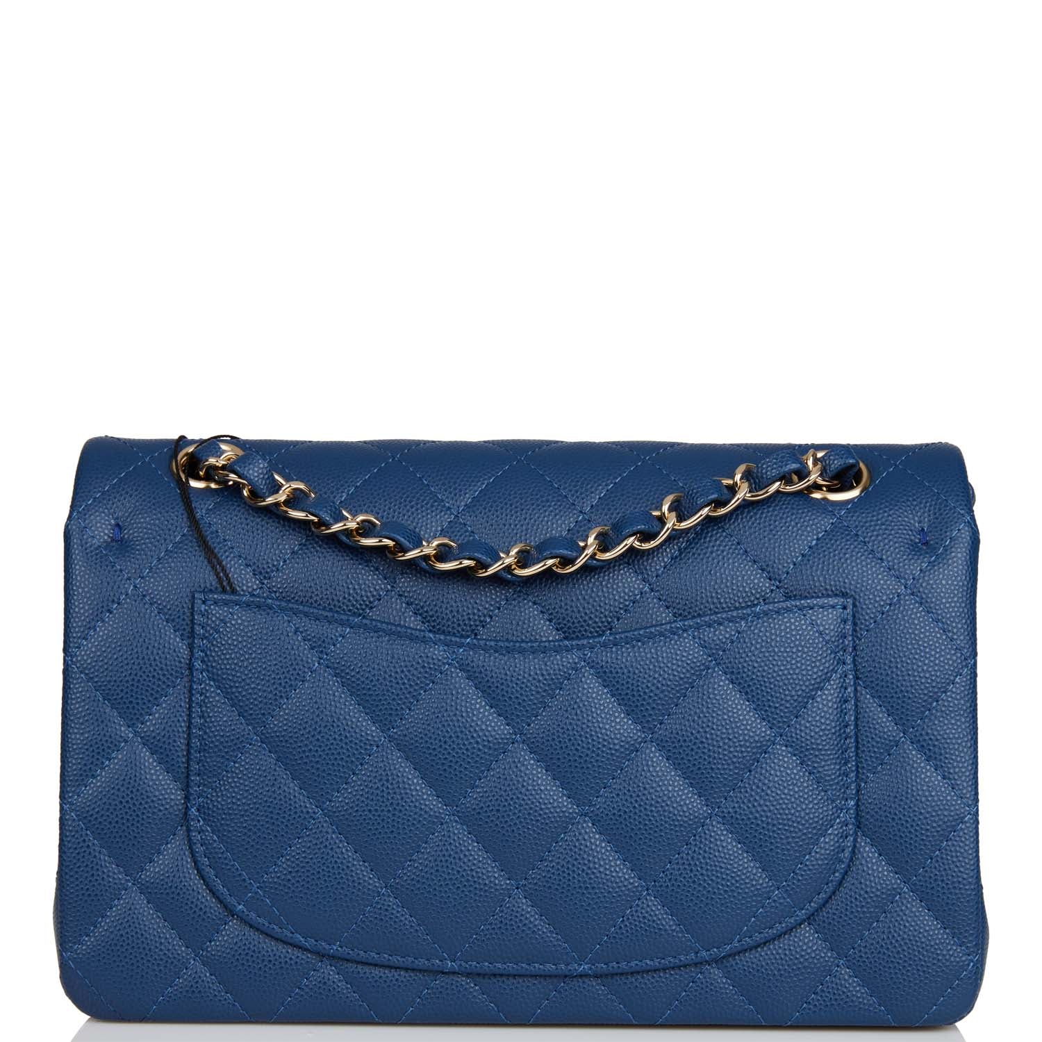 Chanel Small Classic Double Flap Dark Blue Caviar Light Gold Hardware
