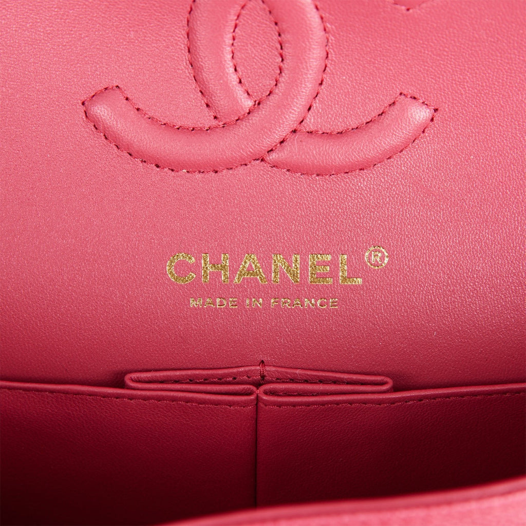 Chanel Small Classic Double Flap Dark Pink Caviar Light Gold Hardware