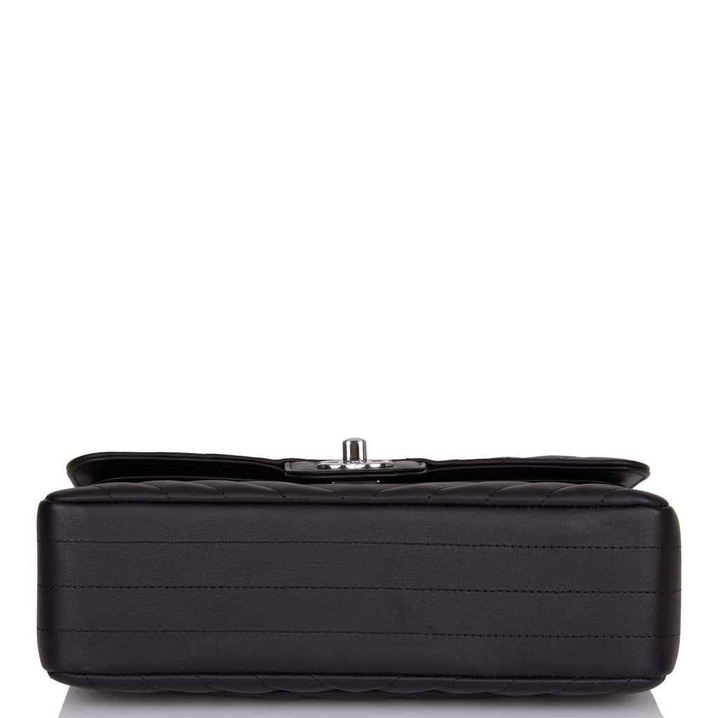 Chanel Small Chevron Classic Double Flap Black Calfskin Silver Hardware