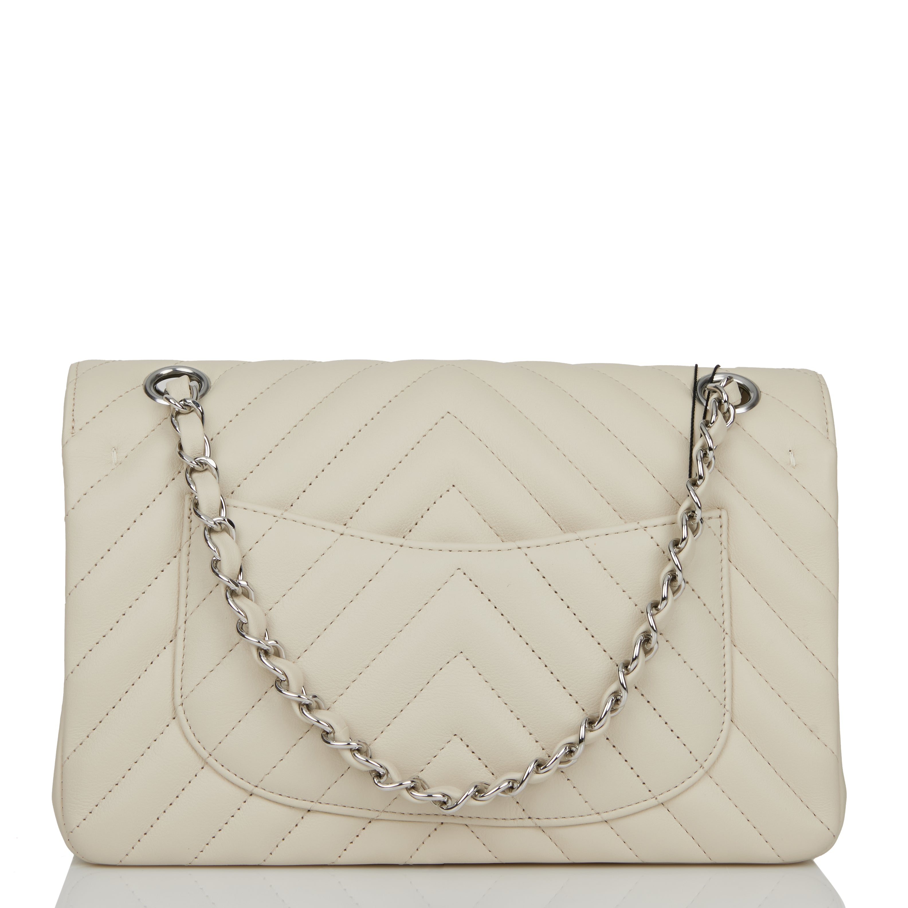 Chanel Small Chevron Classic Double Flap Ecru Calfskin Silver Hardware